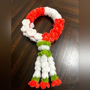 Handmade Floral Lei with Red, White, and Green Accents